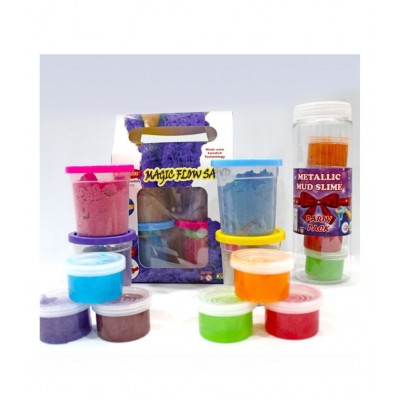 Rabbit Gift Pack Sand 500gms + Metallic Party Pack Slime Multicolor Combo Pack |Sand for kids boys girls | Kids Playing Sand|Kinetic Sand|Sand Clay with Shapes | Bring Beach feeling at Home| Slime Toy for kids| Putty Toy|Multicolor| Age 3