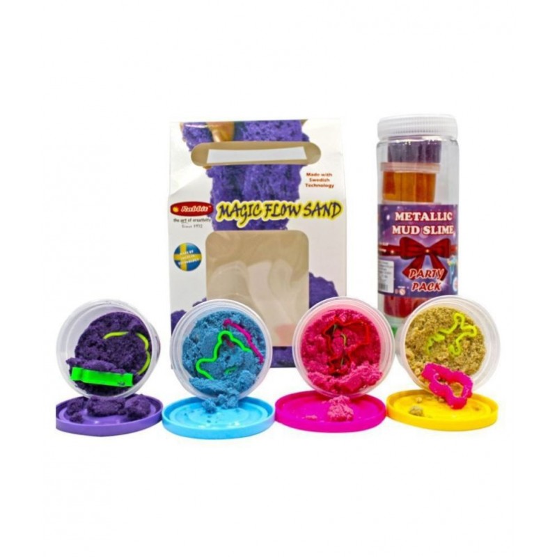 Rabbit Gift Pack Sand 500gms + Metallic Party Pack Slime Multicolor Combo Pack |Sand for kids boys girls | Kids Playing Sand|Kinetic Sand|Sand Clay with Shapes | Bring Beach feeling at Home| Slime Toy for kids| Putty Toy|Multicolor| Age 3
