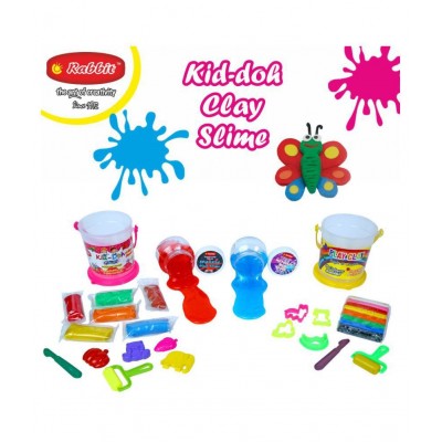 Rabbit Kid Doh Glitter Bucket+Play Clay Bucket +Metallic 100gm+ Neon 100gm|Sand Clay for Kids|Sand Slime|Play Doh Slime