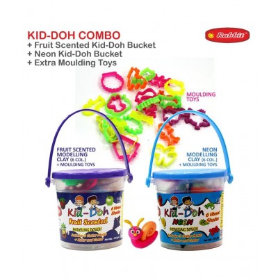 Rabbit kid-doh Fruit scented + kid doh Neon+24 Toys set|24 Moulds| Modelling Dough|Activity Set |Play Doh For Kids|Dough Set|dough clay | Multicolor |6 Vibrant shades|Roller and Cutter Ideal for 3+
