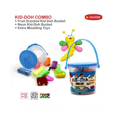 Rabbit kid-doh Fruit scented + kid doh Neon+24 Toys set|24 Moulds| Modelling Dough|Activity Set |Play Doh For Kids|Dough Set|dough clay | Multicolor |6 Vibrant shades|Roller and Cutter Ideal for 3+