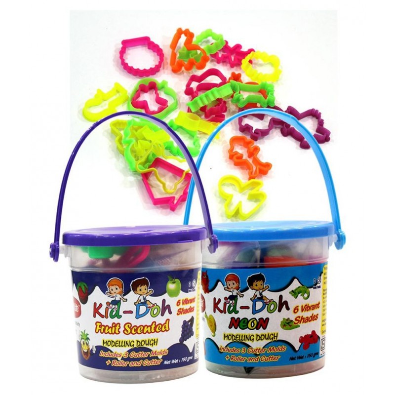 Rabbit kid-doh Fruit scented + kid doh Neon+24 Toys set|24 Moulds| Modelling Dough|Activity Set |Play Doh For Kids|Dough Set|dough clay | Multicolor |6 Vibrant shades|Roller and Cutter Ideal for 3+