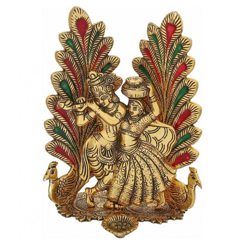 Radha Krishna Idol Statue with Diya For Puja Decoration Gift, Hindu Religious Radha Krishan Murti Showpiece