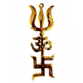 Ram Ratan Kendra Trishakti Yantra (Swastik Om Trishul) Brass 5 inch - AAA Quality (Religious Item)
