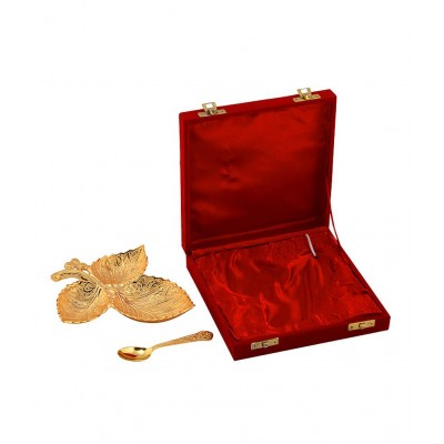 Rangsthali Gold Plated Brass Three Leaves Tray Set (2 Pcs)