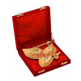 Rangsthali Gold Plated Brass Three Leaves Tray Set (2 Pcs)