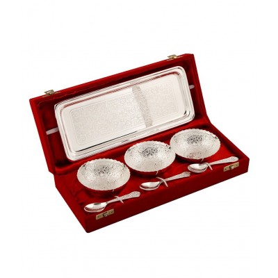 Rangsthali Silver Plated Brass Tray  And Bowl Set (7 Pcs)