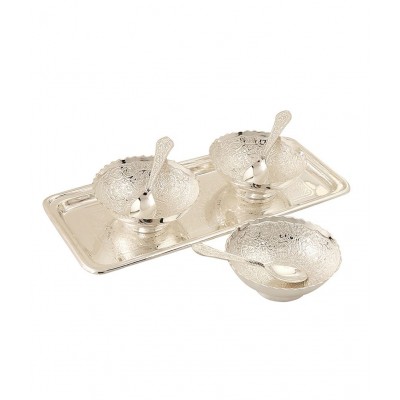 Rangsthali Silver Plated Brass Tray  And Bowl Set (7 Pcs)