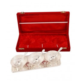 Rangsthali Silver Plated Brass Tray  And Bowl Set (7 Pcs)