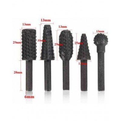 Rangwell Drill Bits Set Wood Carving File Rasp Drill Bit of 5 Pcs1/4" 6mm Shank Tool Power Tools Woodworking Chisel Shaped Rotating Embossed Grinding Head