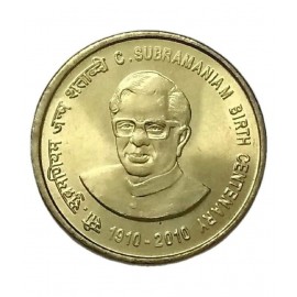 Rare 5 Rupee U N C Coin C Subramanayam coin