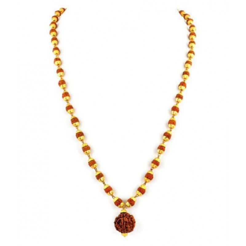 Rashi Fashion 100% Original Certified 5 Mukhi Rudraksha Mala With Gold Plated Cap