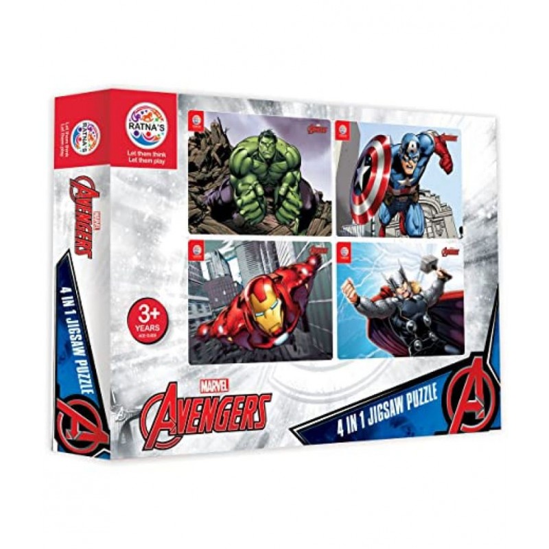 Ratna's 4 in 1 Marvel Avengers Solo Characters (Hulk, Iron Man, Thor, Captain America) Jigsaw Puzzle 140 Pieces for Kids. 4 Jigsaw Puzzles 35 Pieces Each. Made in India
