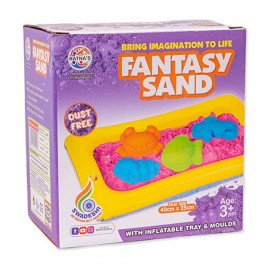 Ratna's Fantasy Sand Wonder 500 Grams with Inflatable Tray, 1 Big Mould, 6 Small Moulds & 1 Toy Plastic Knife, Smooth, Non Sticky Kinetic Active Sand Set for Kids to Play. (Purple)