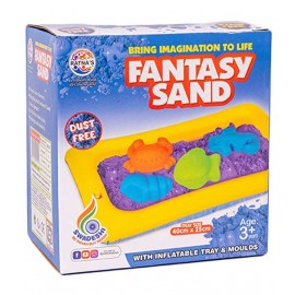Ratna's Fantasy Sand Wonder 500 Grams with Inflatable Tray, 1 Big Mould, 6 Small Moulds & 1 Toy Plastic Knife, Smooth, Non Sticky Kinetic Active Sand Set for Kids to Play. (Blue)