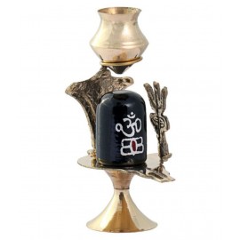 Ratnatraya Energized Brass Shiva Lingam Abhishek Patra with Trishul and Nag For Pooja Room | Shivling Showpiece