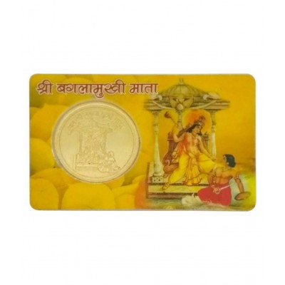 Ratnatraya Energized Shri Baglamukhi Mata Wallet/Pocket Yantra Golden Coin ATM Card for Enemy, Success, Love and Victory