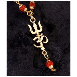 Religious Jewelry Lord Shiv Trishul Om With Puchmukhi Rudraksha Mala Gold-plated Plated Wood Chain Gold-plated Brass,