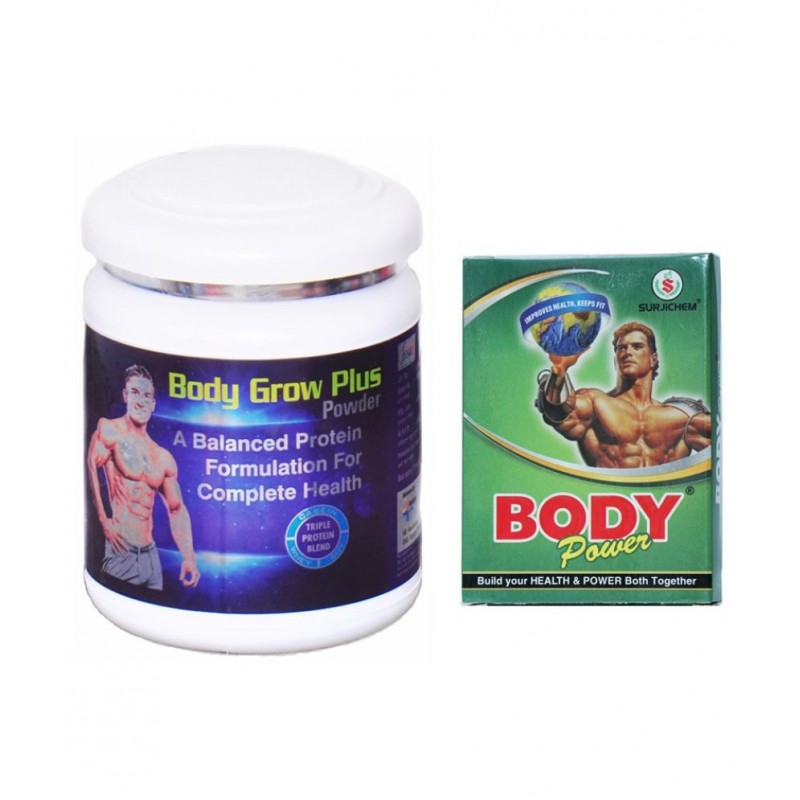 Rikhi Body Power 2x10=20 Capsule & Body Grow Plus Powder 300 gm Chocolate