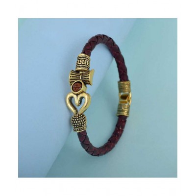 Rudra Brown Bahubali bracelet, OM Bracelet, Rudraksha Shiv Shankar Bracelet with leather Band Studded For Men Boys Girls