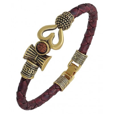 Rudra Brown Bahubali bracelet, OM Bracelet, Rudraksha Shiv Shankar Bracelet with leather Band Studded For Men Boys Girls