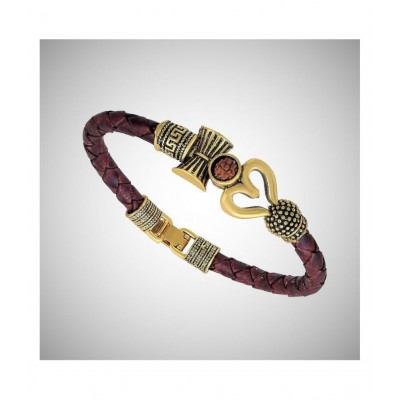 Rudra Brown Bahubali bracelet, OM Bracelet, Rudraksha Shiv Shankar Bracelet with leather Band Studded For Men Boys Girls