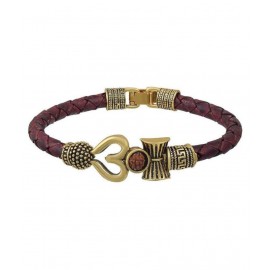 Rudra Brown Bahubali bracelet, OM Bracelet, Rudraksha Shiv Shankar Bracelet with leather Band Studded For Men Boys Girls