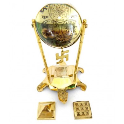 Rudra Divie Tortoise Meru Vastu Yantra with 91 Pyramid along Shri yantra Vyapaar Vridhi Yantra and Kuber Yantra | for home, ofiice or Shop | Rudra Divine