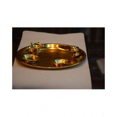 Rudra Divine BRASS EMBOSSED POOJA THALI[12" GOLD COLOUR] 21x21 cm