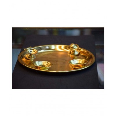 Rudra Divine BRASS EMBOSSED POOJA THALI[12" GOLD COLOUR] 21x21 cm