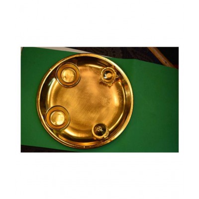 Rudra Divine BRASS EMBOSSED POOJA THALI[12" GOLD COLOUR] 21x21 cm