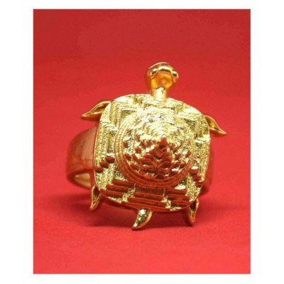 Rudra Divine Gold Plated Good Luck Tortoises Shree Yantra Ring for Men and Women 17 no Ring Size