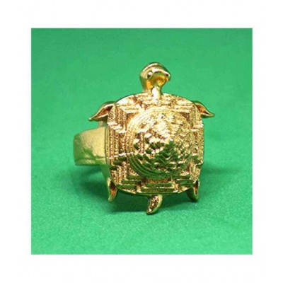 Rudra Divine Gold Plated Good Luck Tortoises Shree Yantra Ring for Men and Women 17 no Ring Size