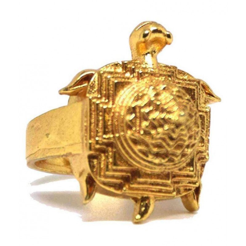 Rudra Divine Gold Plated Good Luck Tortoises Shree Yantra Ring for Men and Women 17 no Ring Size