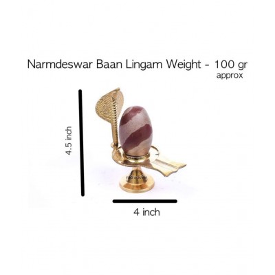 Rudra Divine Narmadeshwar Shivling(80-100 Grams) on Jalheri Brass Argha with one face Snakehood Stone Narmada Shivling