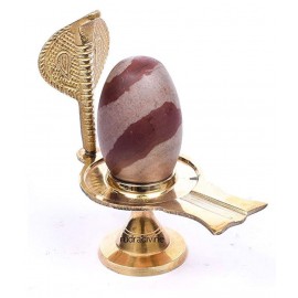 Rudra Divine Narmadeshwar Shivling(80-100 Grams) on Jalheri Brass Argha with one face Snakehood Stone Narmada Shivling