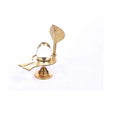 Rudra Divine Sphatik Shiva Ling (80-100 Grams) with 1 Face Snake Hood Jalaheri Brass Argha (Sphatik) Sphatik Baan Lingam