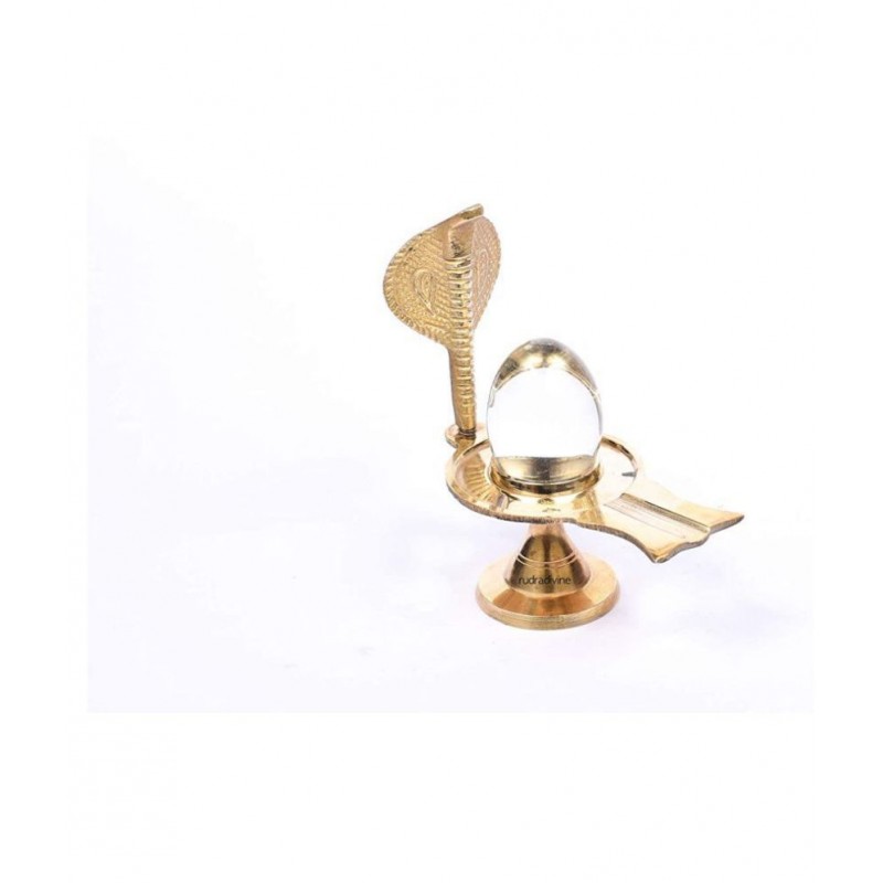 Rudra Divine Sphatik Shiva Ling (80-100 Grams) with 1 Face Snake Hood Jalaheri Brass Argha (Sphatik) Sphatik Baan Lingam
