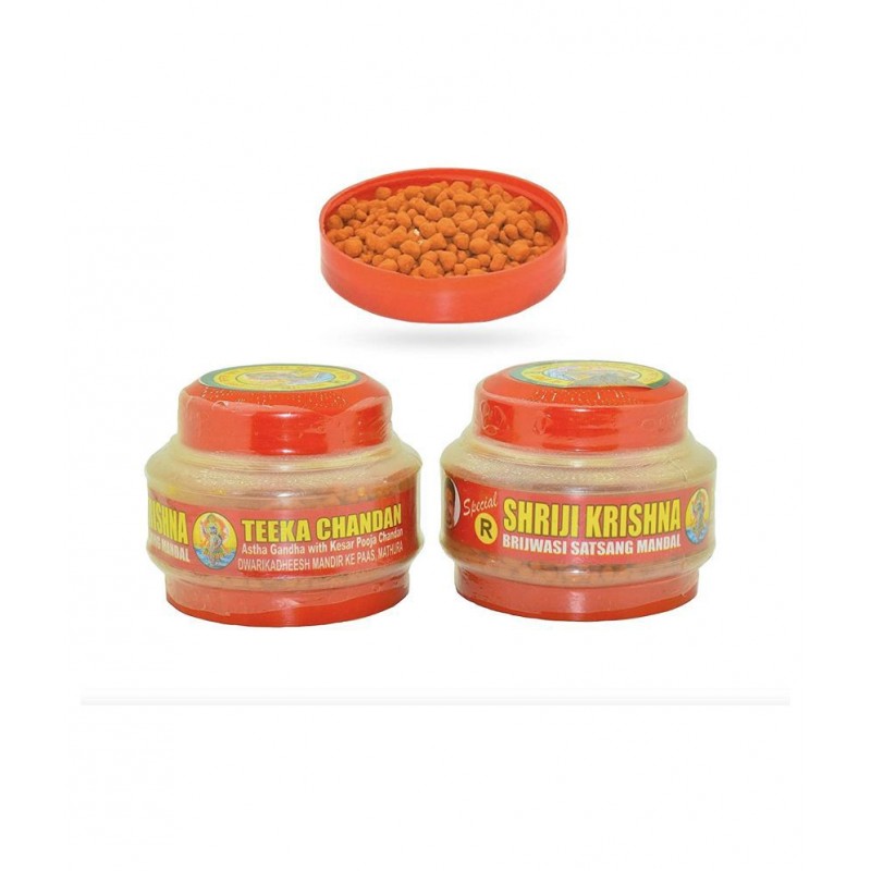Rudradivine Ashtagandha Kesar Chandan Puja Tika (200 GM) for Laddu Gopal Ji Scented Tilak Granules from Mathura -Kesari Sandalwood Tikka with Fragrance for Pooja, Religious Use, Holi, Lord Krishna