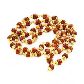 Rudraksha 5 Mukhi Japa Mala Rosary With Golden Cap Hindu Meditationyoga - 54+1 beads