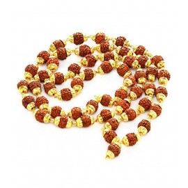 Rudraksha 5 Mukhi Japa Mala Rosary With Golden Cap Hindu Meditationyoga - 54+1 beads