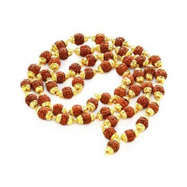 Rudraksha 5 Mukhi Japa Mala Rosary With Golden Cap Hindu Meditationyoga 54 + 1 BEADS