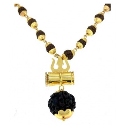 Rudraksha Golden Cap Mala With Damru Locket, , 100% Original and Very Rare Collection