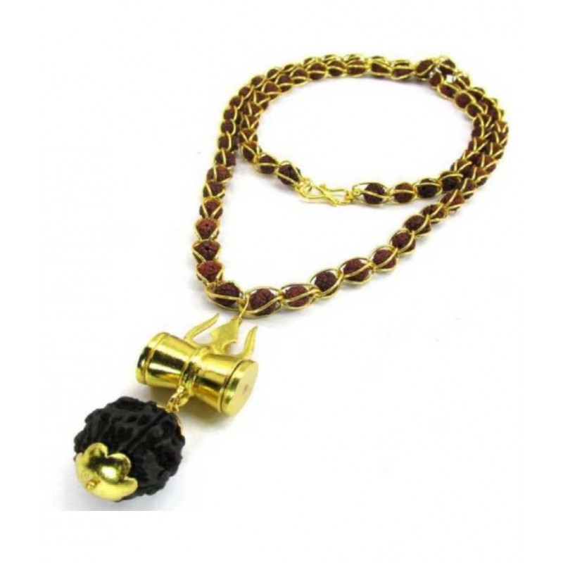 Rudraksha Golden Cap Mala With Damru Locket, , 100% Original and Very Rare Collection00% Original and Very Rare Collection