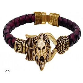 Rudraksha Lion Trishul Damroo Designer Oxidized Gold Bahubali Leather Bracelet for Men & Women