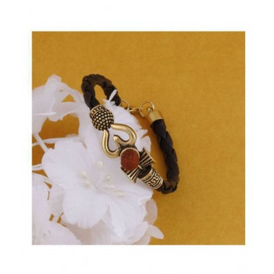Rudraksha OM Trishul Damroo Designer Oxidized Gold Bahubali Kada Bracelet For Men & Women