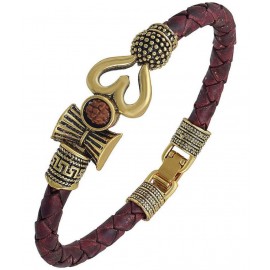 Rudraksha OM Trishul Damroo Designer Oxidized Gold Bahubali Leather Kada Bracelet for Men & Women
