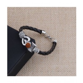 Rudraksha OM Trishul Damroo Designer Oxidized Silver Bahubali Leather Kada Bracelet Unisex Bracelets for Men & Women
