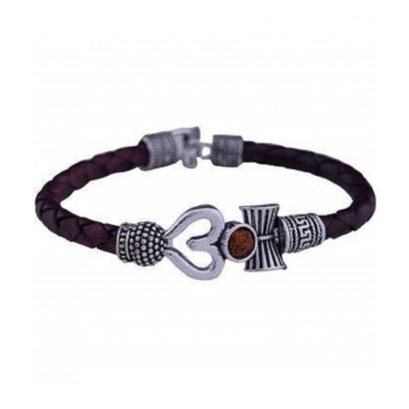 Rudraksha Om Trishul and Damroo Silver Shiva Kada Bracel et for Men and Women (Please purchase only through authentic seller "Bhardwaj Retails", for good quality products.