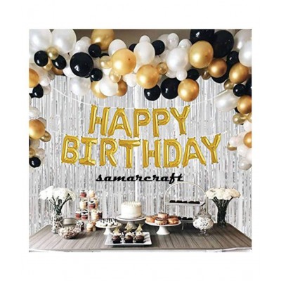 SAMARCRAFT 60 PCS Golden Silver Black Birthday Metallic Balloons Decoration Kit Set for Husband Wife Kids Boys Girls